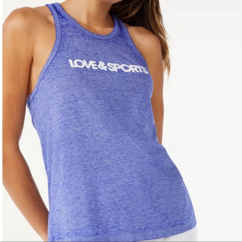 Love & Sports Women's Sleeveless Raceback Logo Garment Tank Top Size L (12-14)